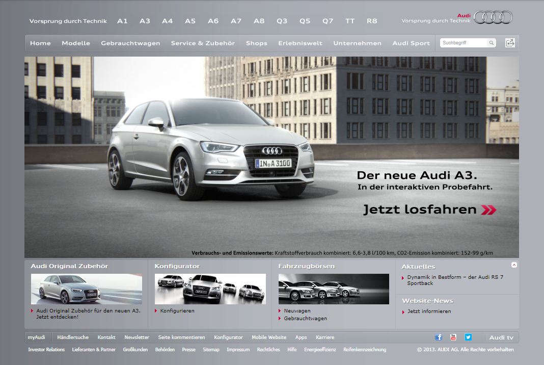 Screenshot der Website Audi