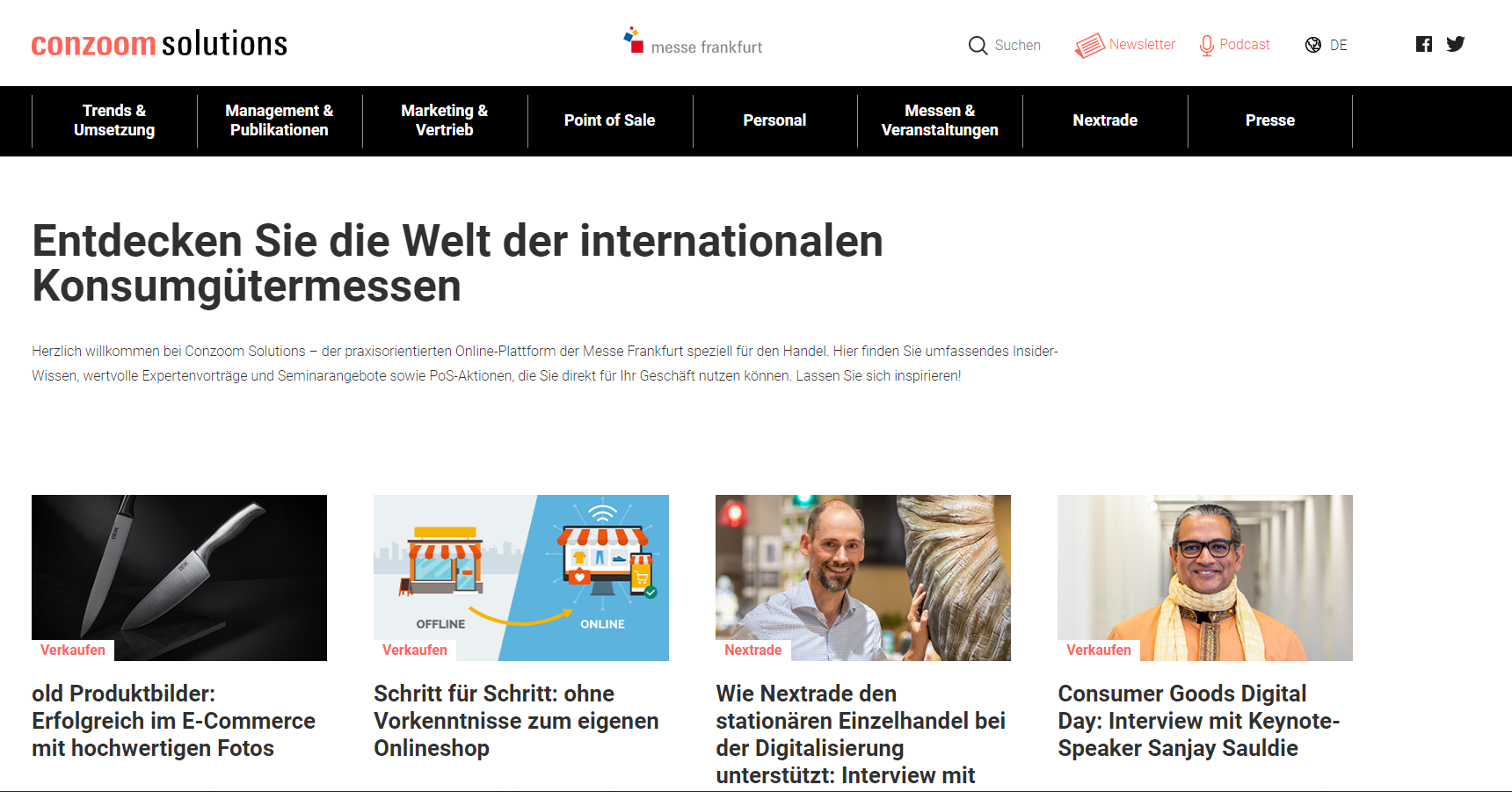 Screenshot der Website Conzoom Solutions - Messe Frankfurt