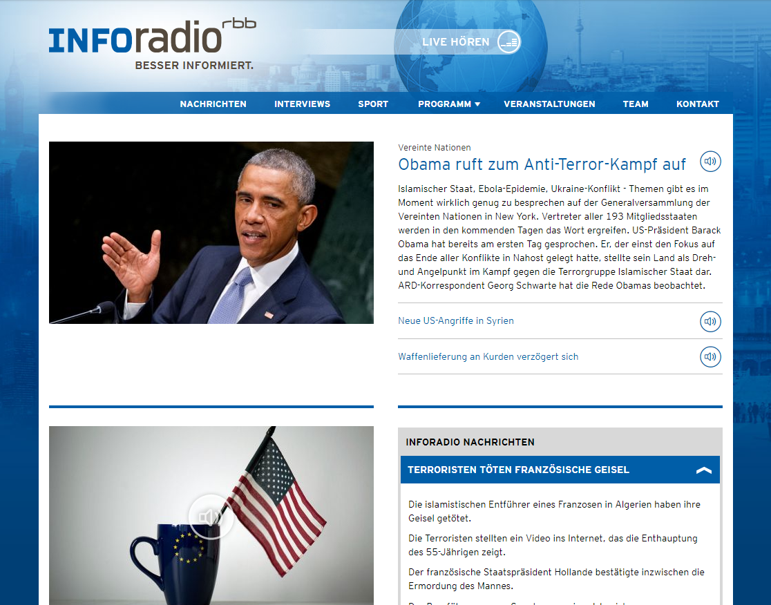 Screenshot der Website Inforadio, RBB - Berlin