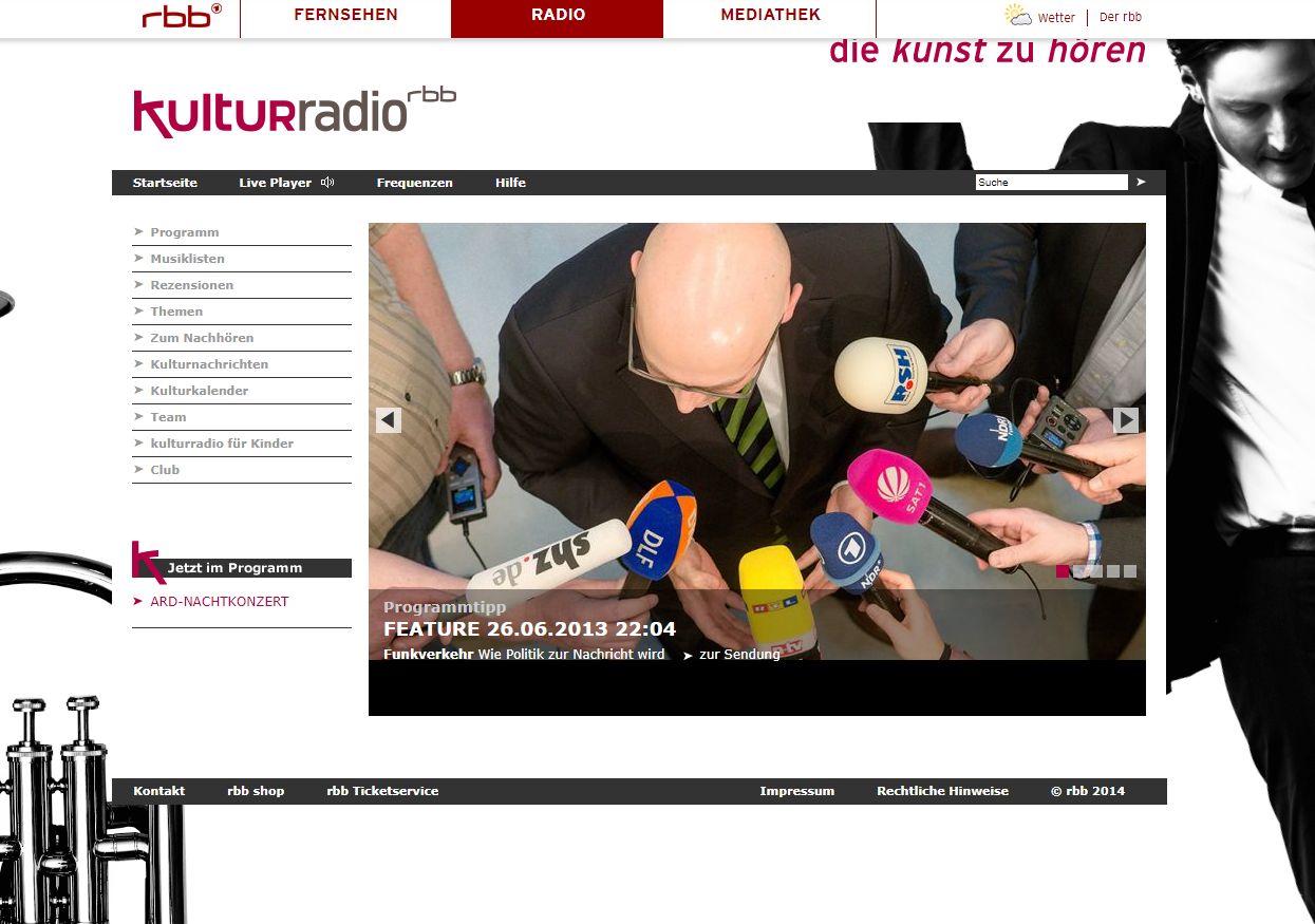 Screenshot der Website Kulturradio, RBB - Berlin